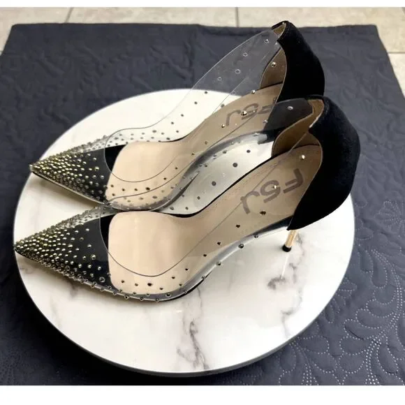 FSJ Women Studded Pointed Toe Transparent Pumps High Heels Pumps SZ 9.5:NWOB - Picture 5 of 11